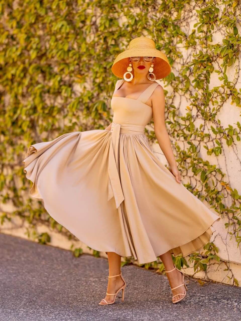 "Sandbar" Tan Square Neck Dress - Image 3